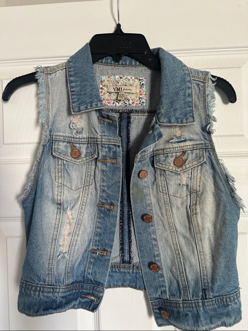 YMI Light Blue Distressed Denim Vest Jacket